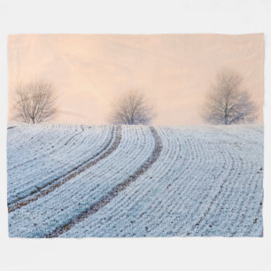 Winter Landscape Trees with Hoarfrost, cozy Fleece Blanket