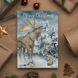 Winter landscape Watercolor Moose Christmas Postcard<br><div class="desc">This design may be personalized by choosing the Edit Design option. You may also transfer onto other items. Contact me at colorflowcreations@gmail.com or use the chat option at the top of the page if you wish to have this design on another product or need assistance with this design. See more...</div>
