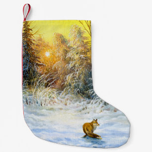 Winter landscape with a fox on a decline small christmas stocking