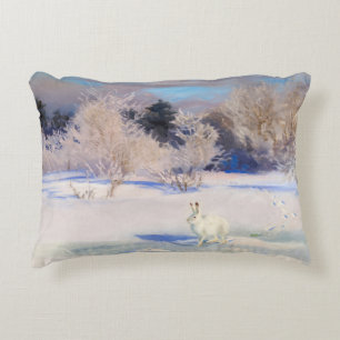 Winter Landscape with a White Hare by B. Liljefors Accent Pillow