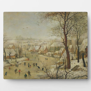 Winter Landscape with Bird Trap (oil on panel) Plaque