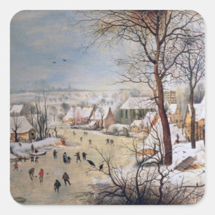 Winter Landscape with Birdtrap, 1601 Square Sticker