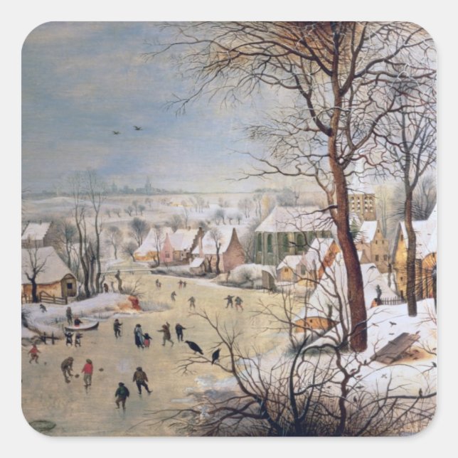 Winter Landscape with Birdtrap, 1601 Square Sticker (Front)