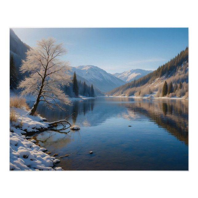 Winter landscape with clear mountain lake poster (Front)