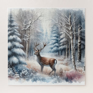 Winter Landscape With Deer Jigsaw Puzzle