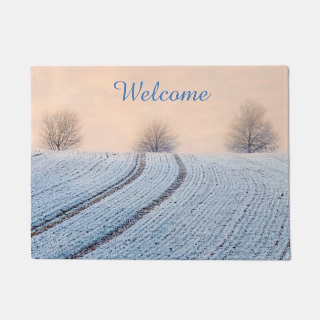 Winter Landscape with Hoarfrost Personalized Entry Doormat (Front)