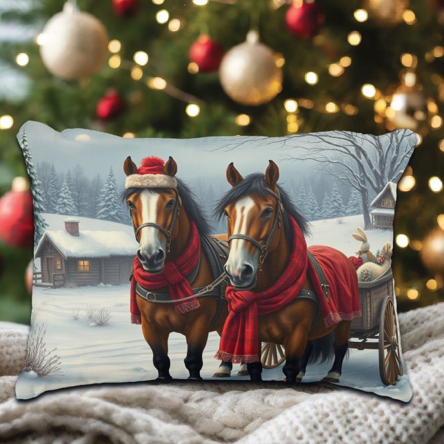 Winter Landscape with Horses and Cabin Accent Pillow (Creator Uploaded)