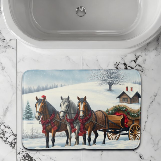 Winter Landscape with Horses and Cabin Bath Mat (Creator Uploaded)