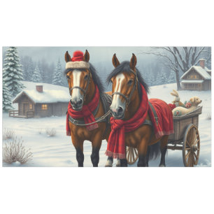 Winter Landscape with Horses and Cabin Tablecloth