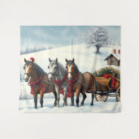 Winter Landscape with Horses and Cabin