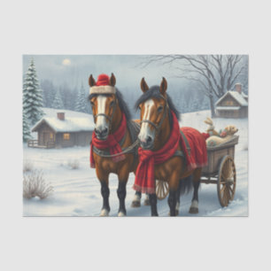 Winter Landscape with Horses and Cabin Tissue Paper
