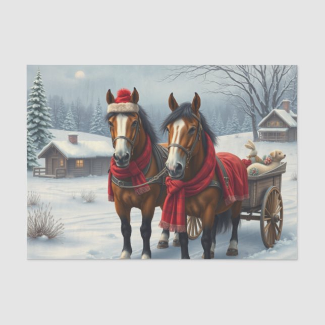 Winter Landscape with Horses and Cabin Tissue Paper (Front)