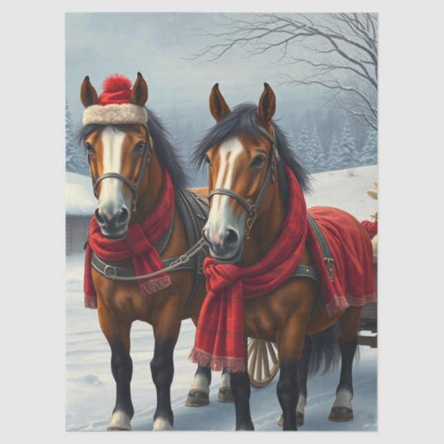 Winter Landscape with Horses and Cabin Tissue Paper (Front)