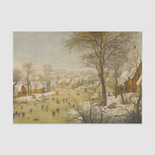 Winter Landscape with Ice Skaters and Bird Trap Tissue Paper