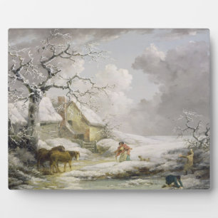 Winter Landscape with Men Snowballing an Old Woman Plaque