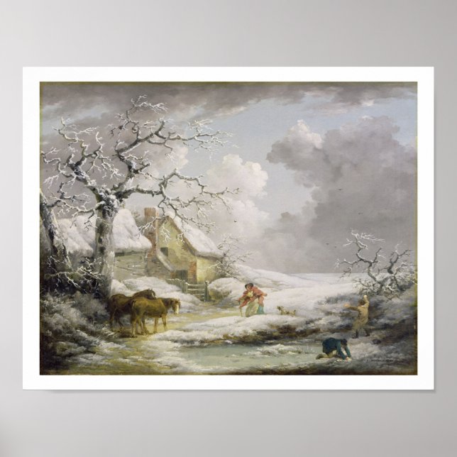 Winter Landscape with Men Snowballing an Old Woman Poster (Front)