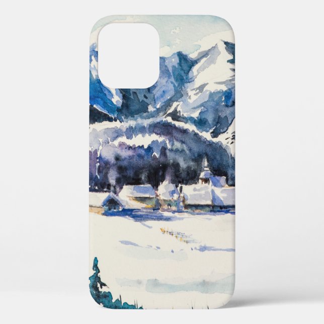 Winter landscape with mountain village covered wit Case-Mate iPhone case (Back)