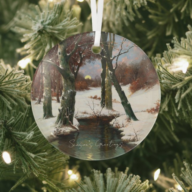 Winter Landscape With Rising Moon  Glass Ornament (Insitu)