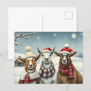 Winter Landscape with Sheep and Cabin Holiday Postcard