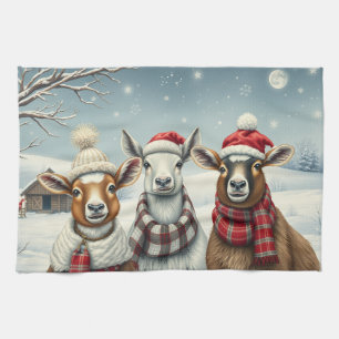 Winter Landscape with Sheep and Cabin Kitchen Towel
