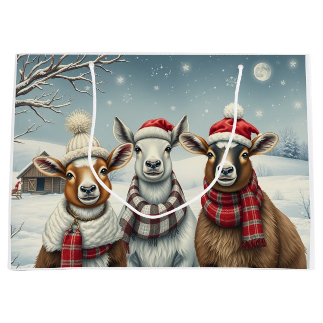 Winter Landscape with Sheep and Cabin Large Gift Bag (Front)