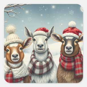 Winter Landscape with Sheep and Cabin Square Sticker