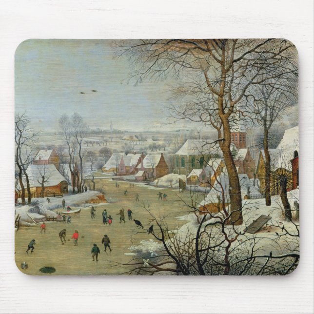 Winter Landscape with Skaters and a Bird Trap Mouse Pad (Front)