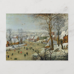 Winter Landscape with Skaters and a Bird Trap Postcard