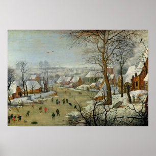 Winter Landscape with Skaters and a Bird Trap Poster