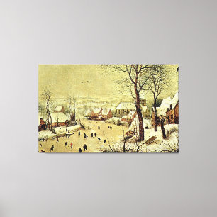 Winter Landscape with Skaters and Bird Trap (1565) Canvas Print