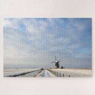 Winter landscape with snow and windmill in Holland Jigsaw Puzzle