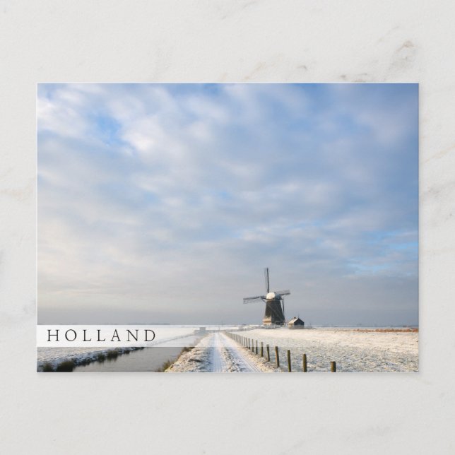 Winter landscape with snow and windmill in Holland Postcard (Front)