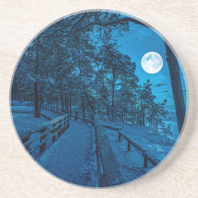 Winter landscape with snow covered pine forest coaster (Front)