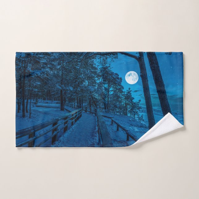 Winter landscape with snow covered pine forest hand towel (Hand Towel)