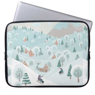 Winter landscape with snow, trees and children on  laptop sleeve