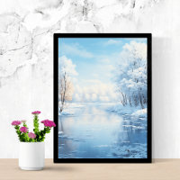 winter landscape with tranquil frozen lake 