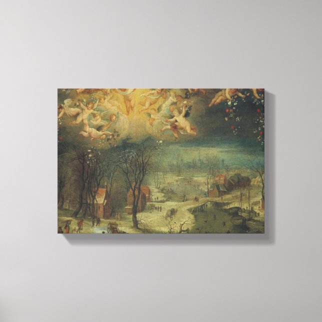 Winter Landscape With Villagers Gathering Wood Canvas Print (Front)