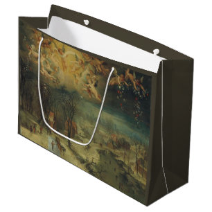 Winter Landscape With Villagers Gathering Wood Large Gift Bag