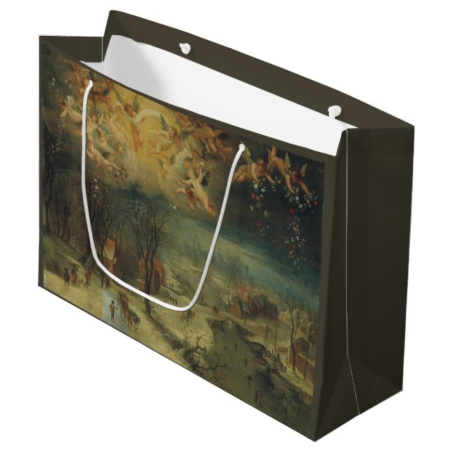 Winter Landscape With Villagers Gathering Wood Large Gift Bag (Front Angled)