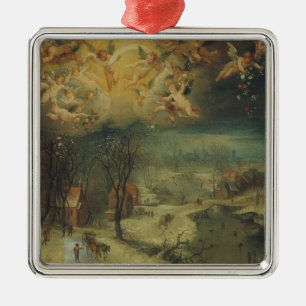 Winter Landscape With Villagers Gathering Wood Metal Ornament
