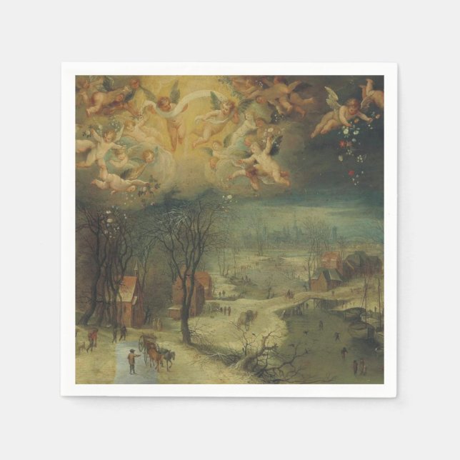 Winter Landscape With Villagers Gathering Wood Napkin (Front)