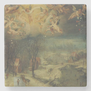 Winter Landscape With Villagers Gathering Wood Stone Coaster