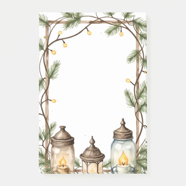 Winter Lantern Glow with Pine and Candlelight Post-it Notes (Front)