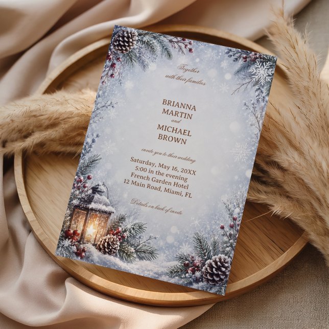 Winter Lantern Pinecone Snowy Botanical Invitation (Creator Uploaded)