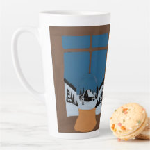 Winter Latte Mug - Snow Globe by the Window Scene 