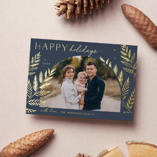 Winter Laurel   Happy Holidays Photo Foil Holiday Card