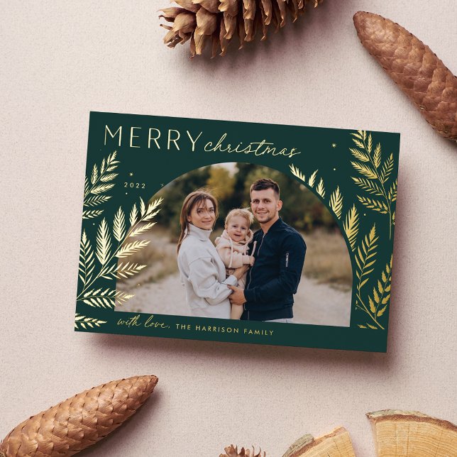 Winter Laurel | Merry Christmas Photo Foil Holiday Card (Creator Uploaded)