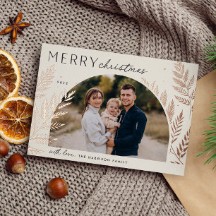 Winter Laurel   Merry Christmas Photo Foil Holiday Card