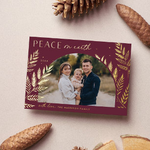 Winter Laurel Peace on Earth Photo Foil Holiday Card