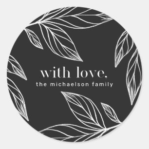 Winter Leaf with Love and Name Christmas Holiday Classic Round Sticker